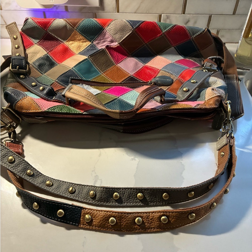 Patchwork Multi Slouchy Oversized Top Handle Hobo… - image 4